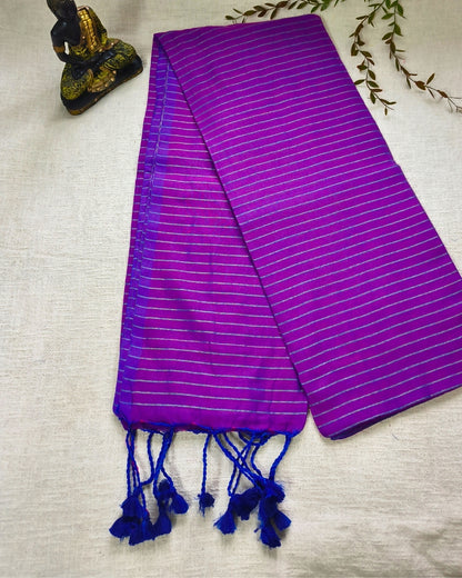 Khadi Cotton Handloom Saree with Zari Stripes - Purple