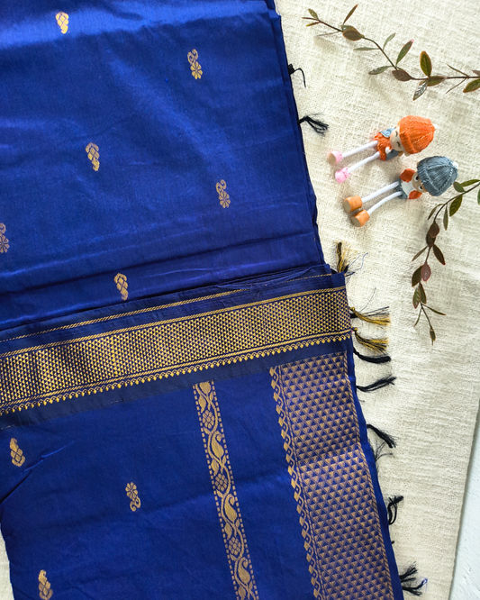Premium Kalyani Cotton with Butta Monochromatic  - Blue