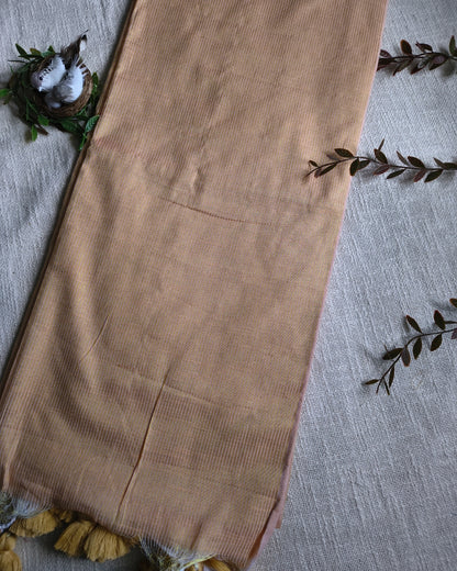 Pure Cottom Handloom Saree with Gold Zari weaving in Half & Half Pattern - Sandal