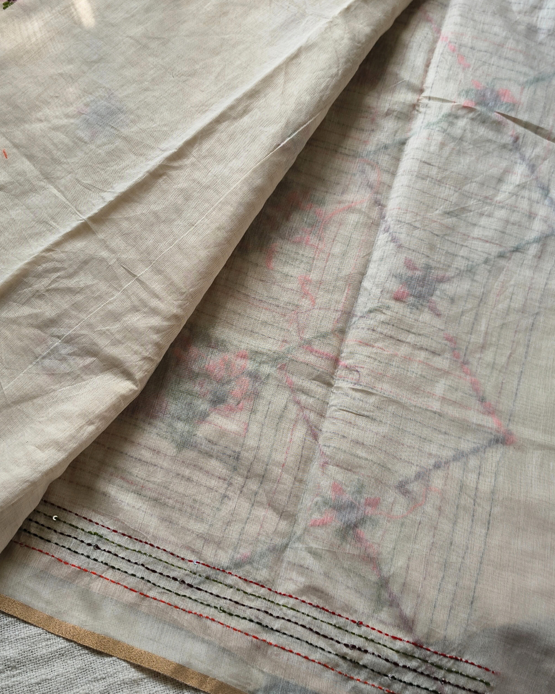 Chanderi silk cotton with kantha stitch floral design - Maroon MammaHug