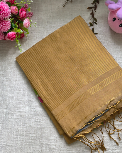 Handloom Tussar Tissue with Jamdhani Woven Design - Golden
