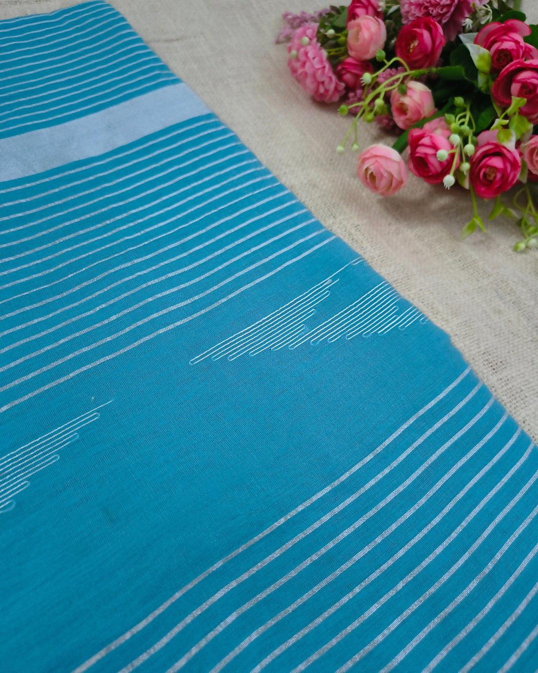 Cotton Silk Handloom Saree Woven with Silver Zari - Sky Blue