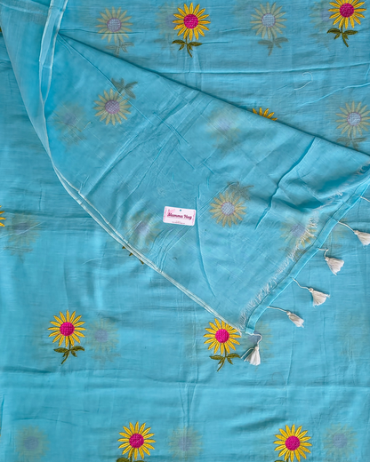 Mul Cottom Handloom Saree Flower Embroidery