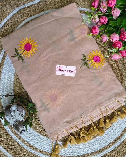 Mul Cottom Handloom Saree Flower Embroidery