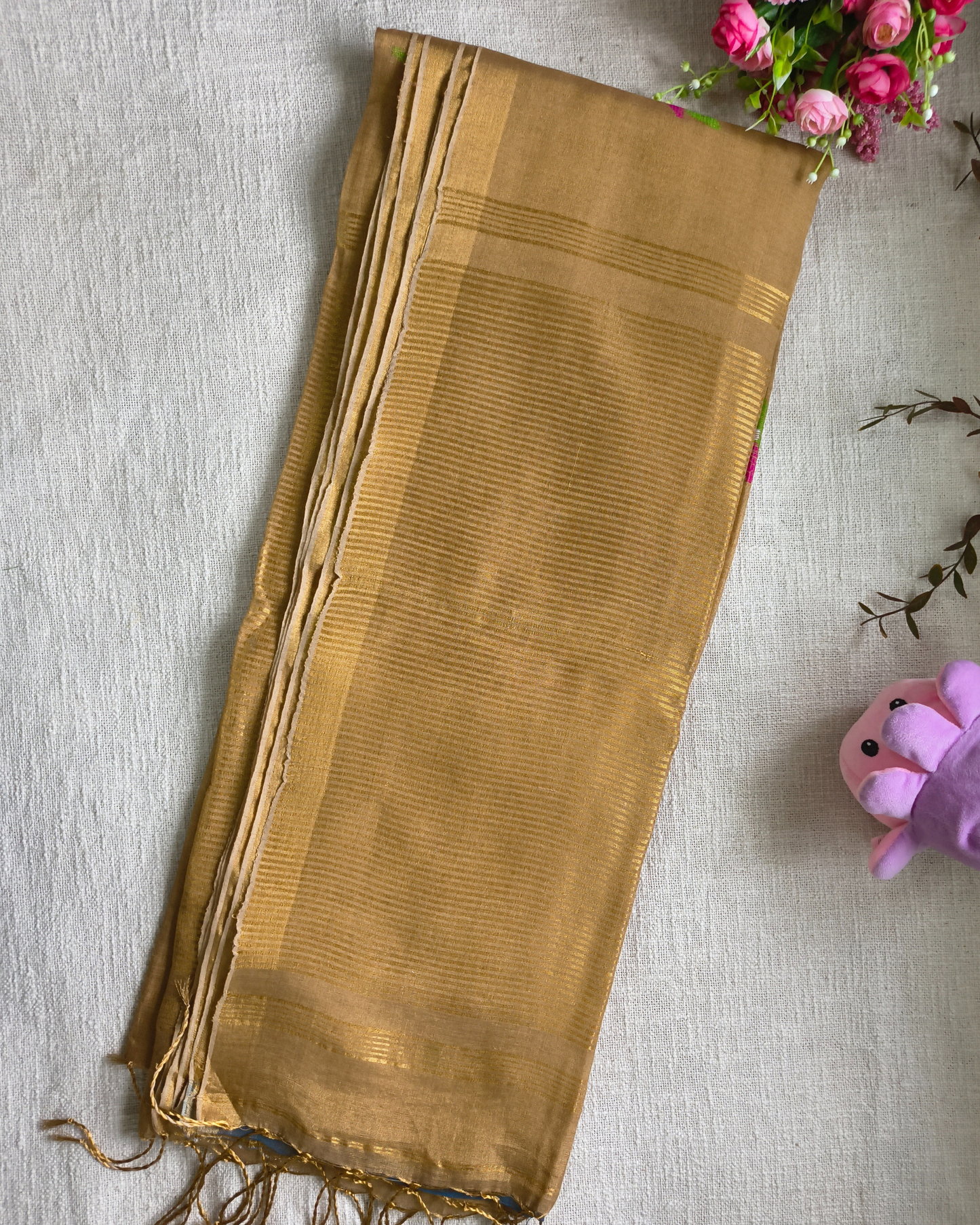 Handloom Tussar Tissue with Jamdhani Woven Design - Golden