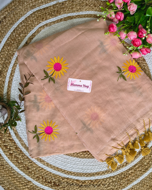 Mul Cottom Handloom Saree Flower Embroidery