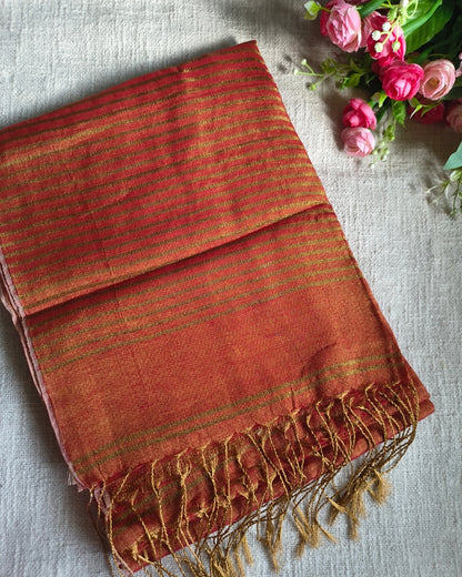 Linen Tissue Saree Plain - Orange Dual Shade MammaHug