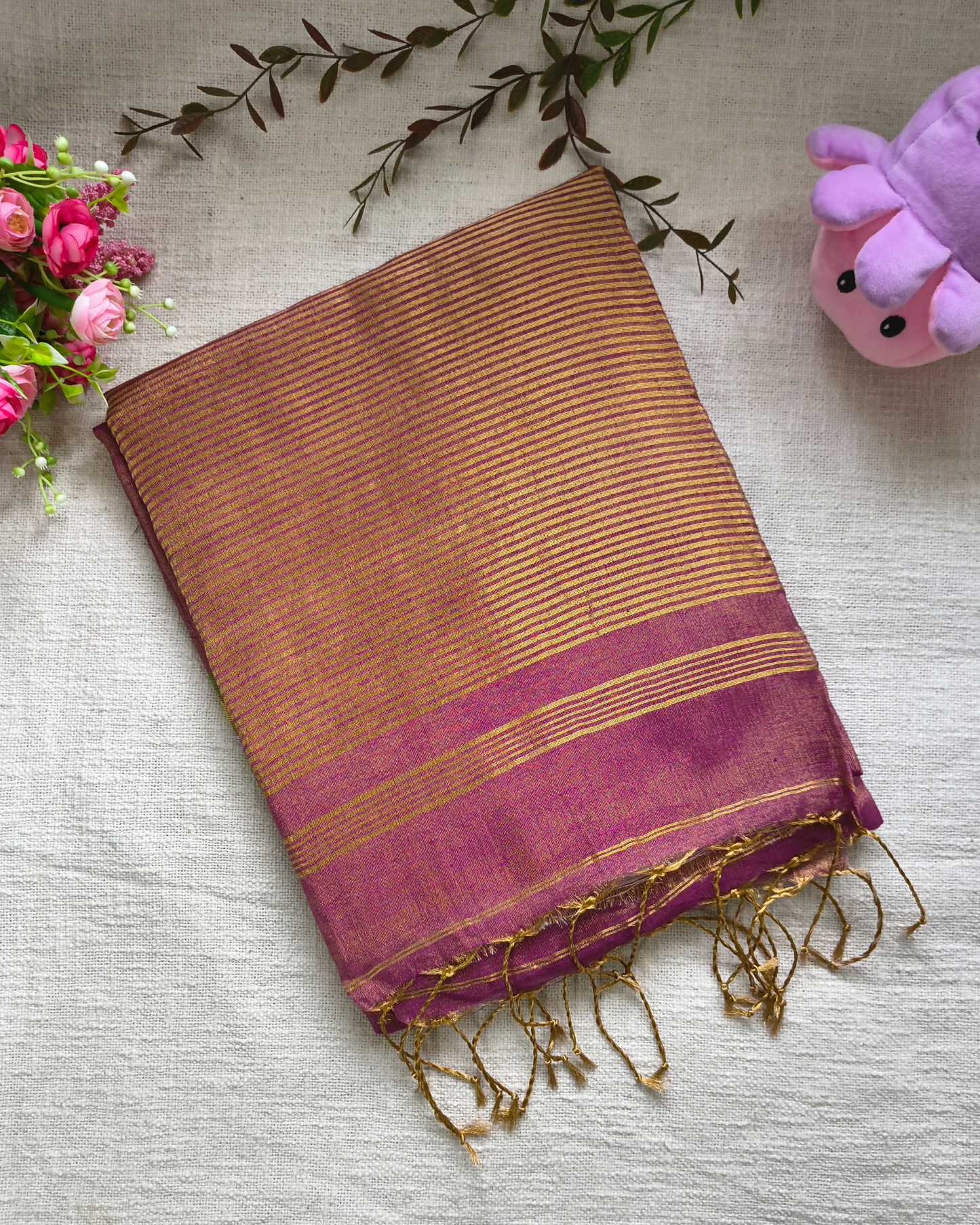 Handloom Tussar Tissue with Jamdhani Woven Design - Mauve Pink