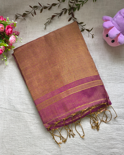 Handloom Tussar Tissue with Jamdhani Woven Design - Mauve Pink