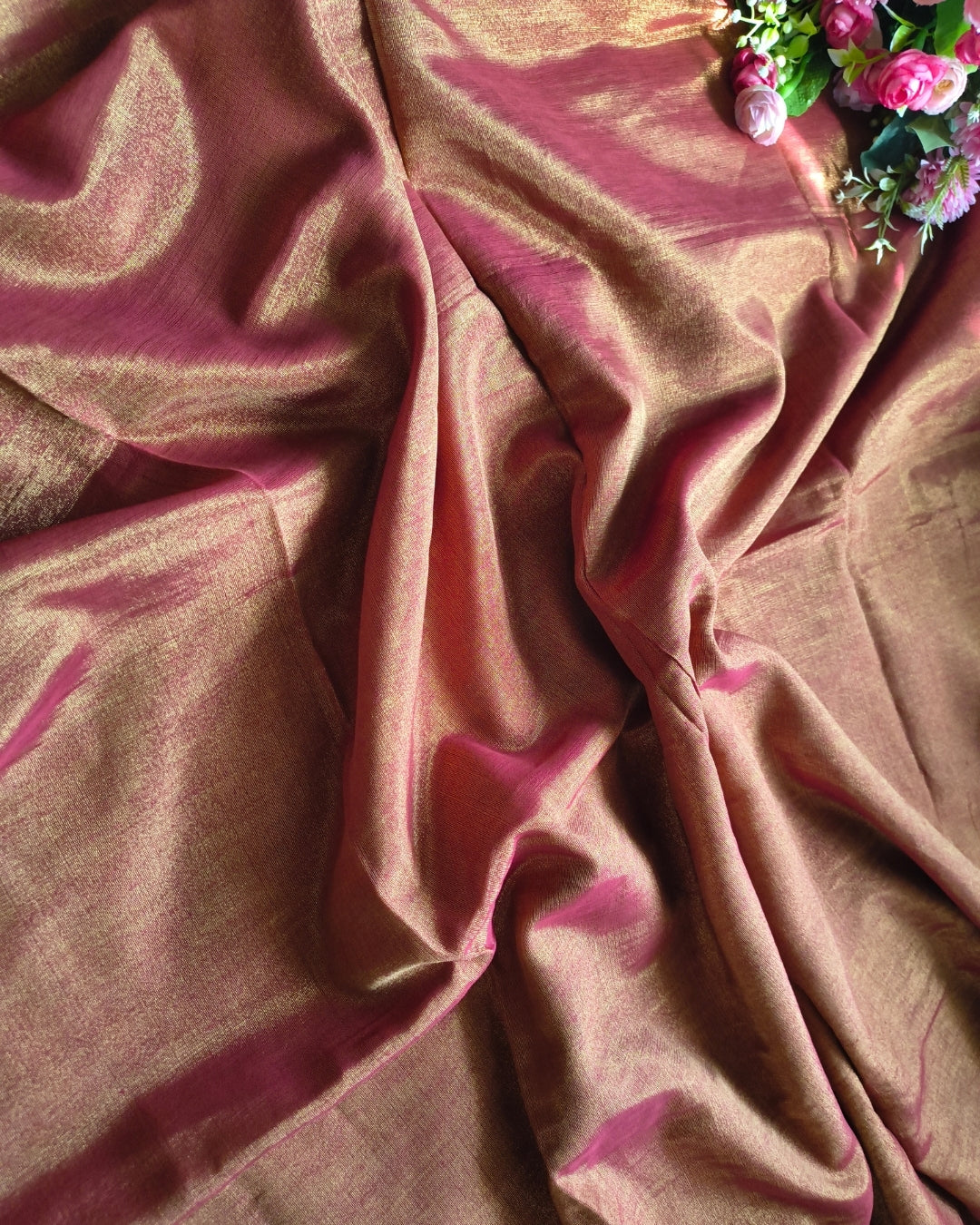 Linen Tissue Saree Plain - Orange Dual Shade MammaHug