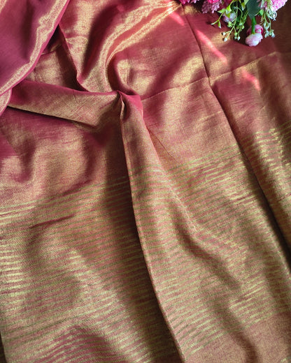 Linen Tissue Saree Plain - Orange Dual Shade MammaHug