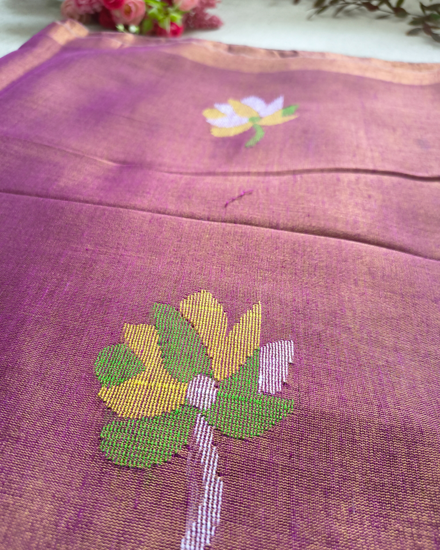 Handloom Tussar Tissue with Jamdhani Woven Design - Mauve Pink