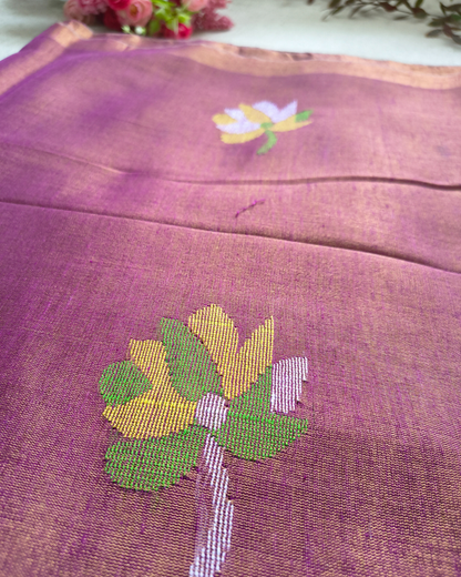 Handloom Tussar Tissue with Jamdhani Woven Design - Mauve Pink