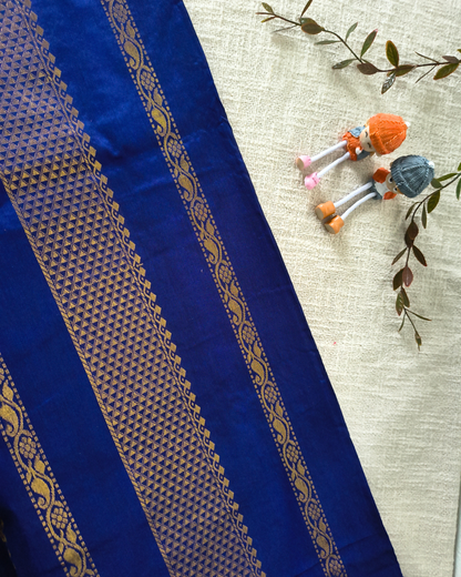 Premium Kalyani Cotton with Butta Monochromatic  - Blue