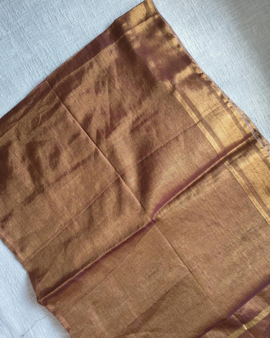 Soft Linen Tissue Saree Plain - Golden Chocolate MammaHug