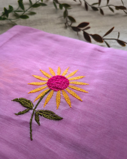 Mul Cottom Handloom Saree Flower Embroidery - Baby Pink