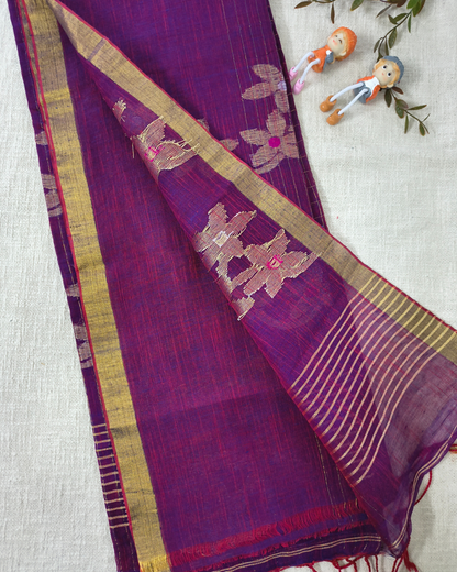 Premium Linen By Linen Handloom Saree - Purple