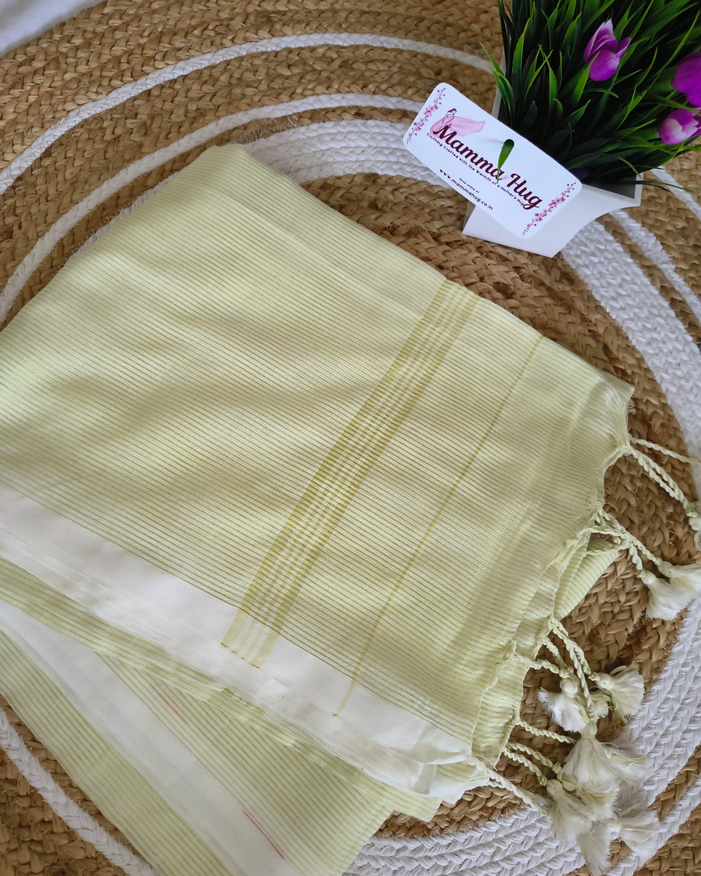 Khadi Cotton Handloom Saree Zari Woven - Yellowish White