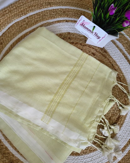 Khadi Cotton Handloom Saree Zari Woven - Yellowish White