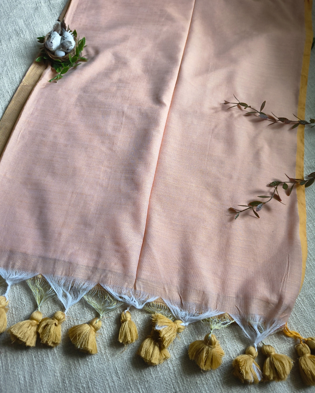 Pure Cottom Handloom Saree with Gold Zari weaving in Half & Half Pattern - Sandal