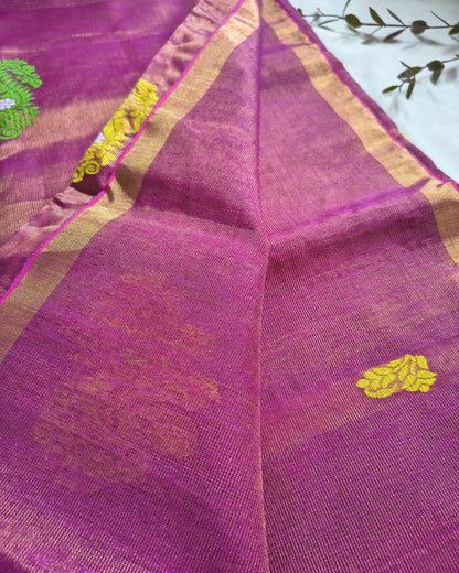 Handloom Tissue Linen with Jamdhani Weaving Buttas - Magenta MammaHug