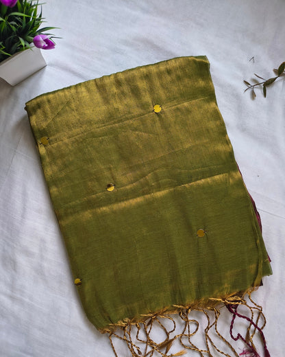 Pure Khadi Tissue Saree with Coin design - Mehandi Green MammaHug