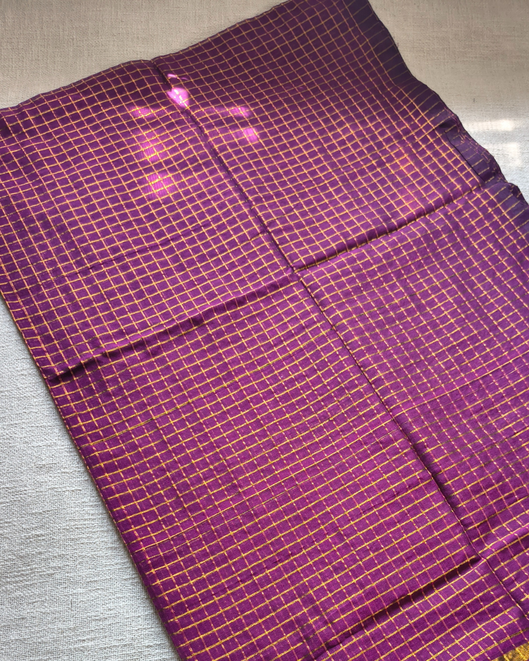 Mul Cotton Zari Checks Handloom Saree - Dark Purple MammaHug