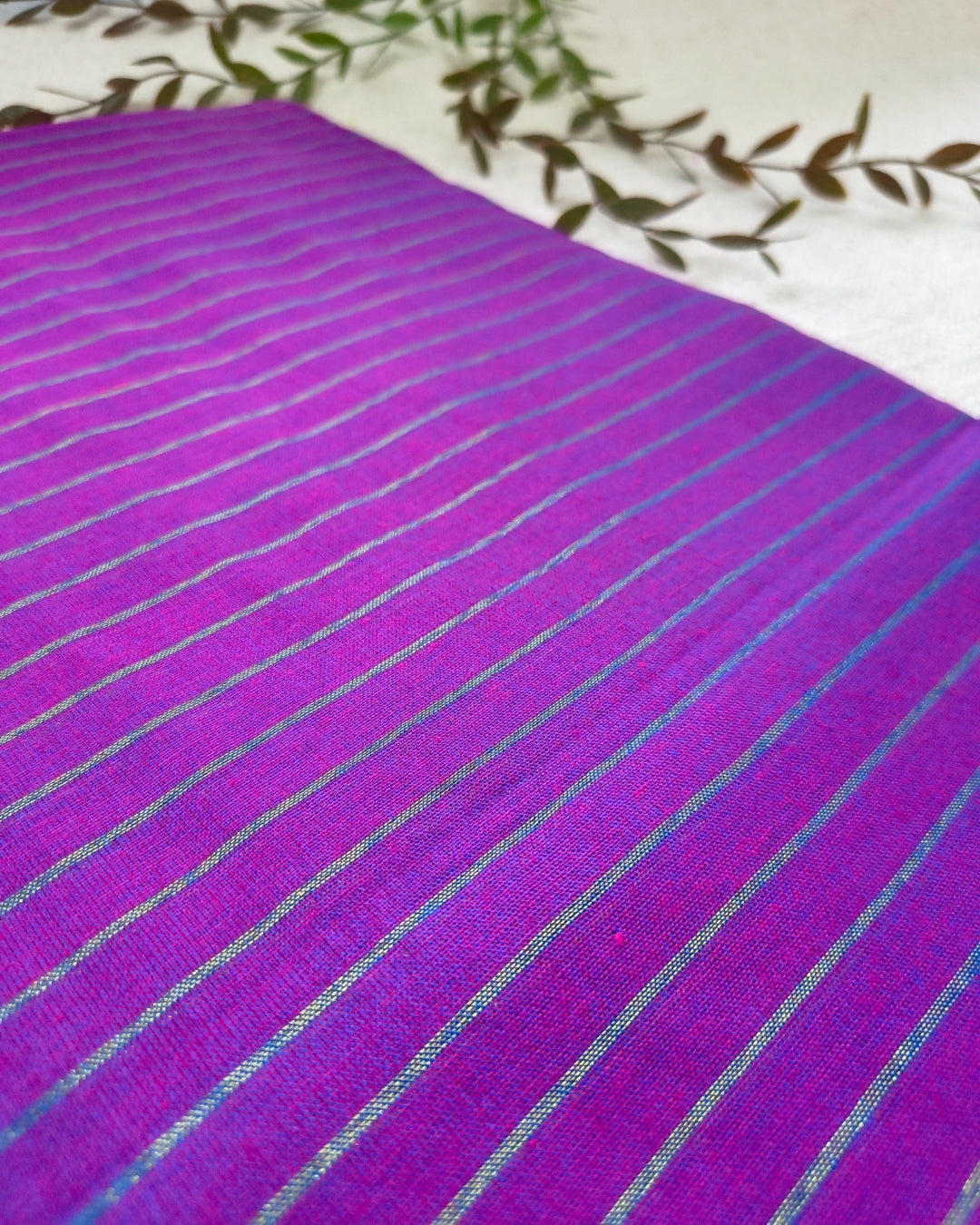 Khadi Cotton Handloom Saree with Zari Stripes - Purple
