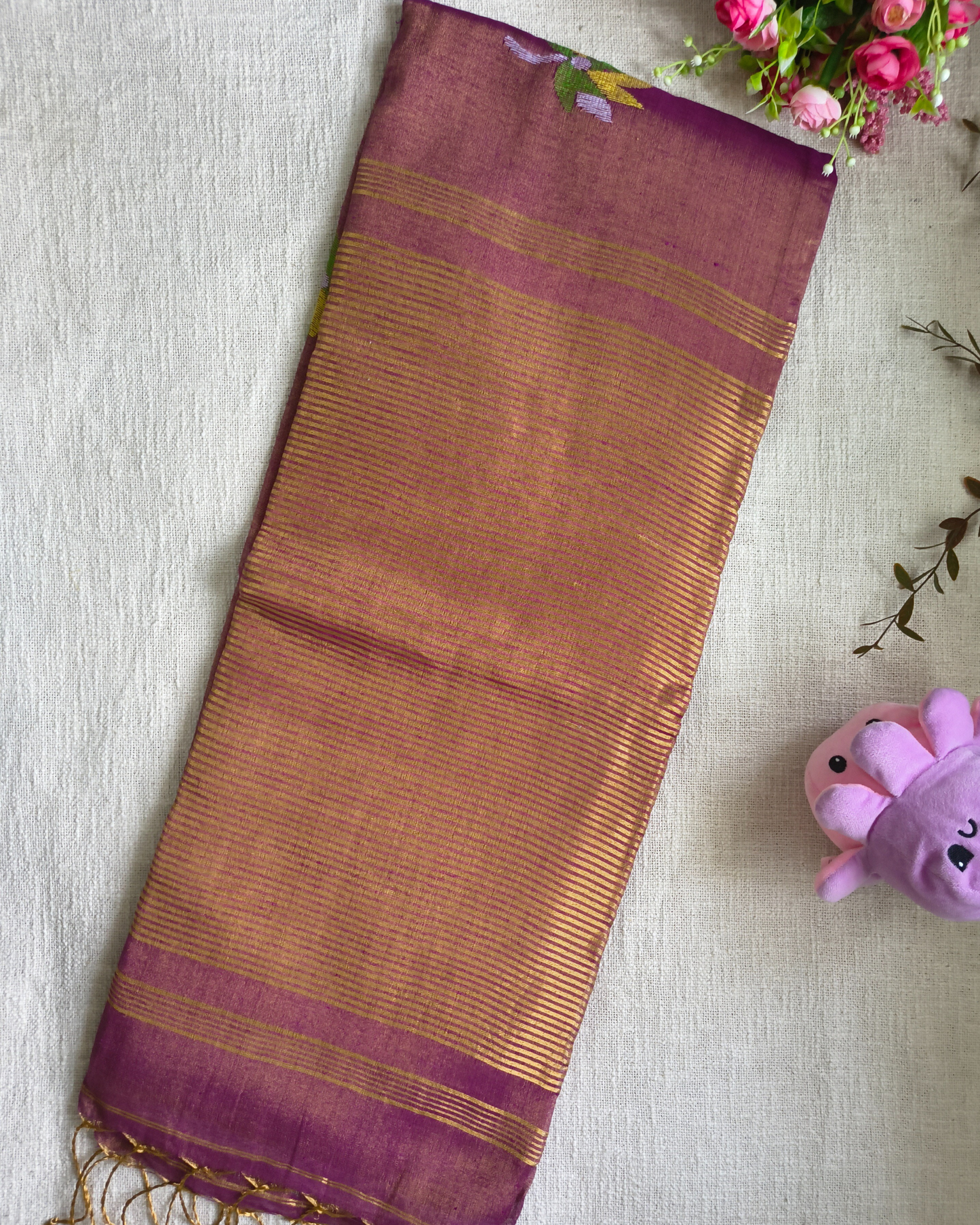 Handloom Tussar Tissue with Jamdhani Woven Design - Mauve Pink