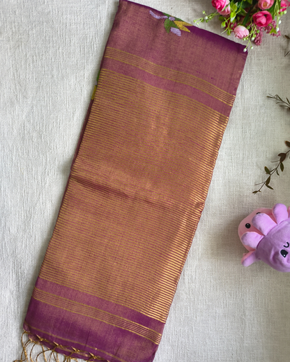 Handloom Tussar Tissue with Jamdhani Woven Design - Mauve Pink