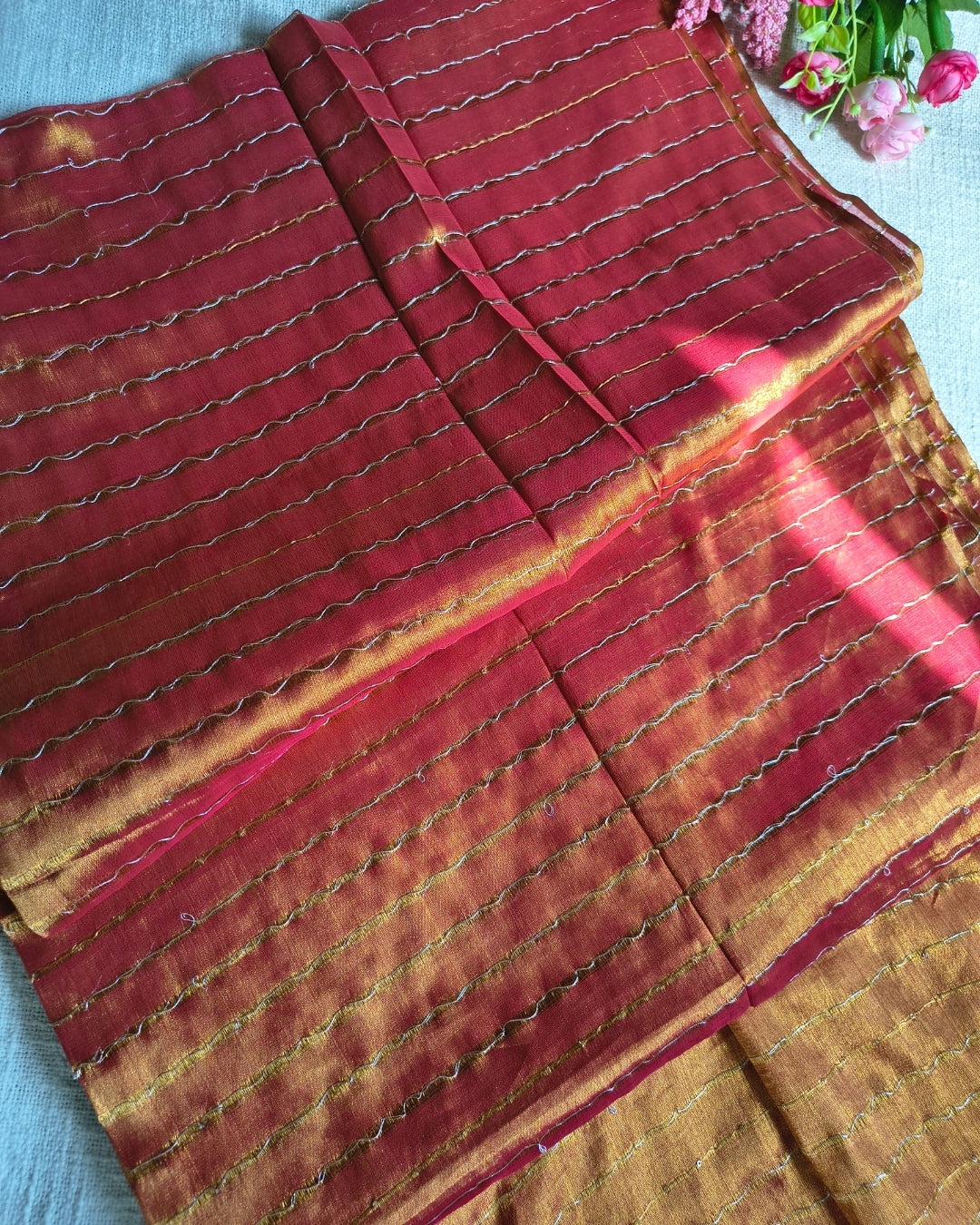 Soft Linen Tissue Saree with Sequins- Sunset MammaHug