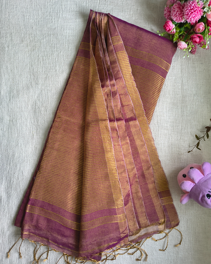 Handloom Tussar Tissue with Jamdhani Woven Design - Mauve Pink
