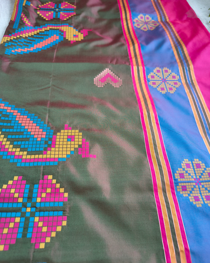 Pure Silk Saree with Contrast Pallu and Butta - Rani Pink