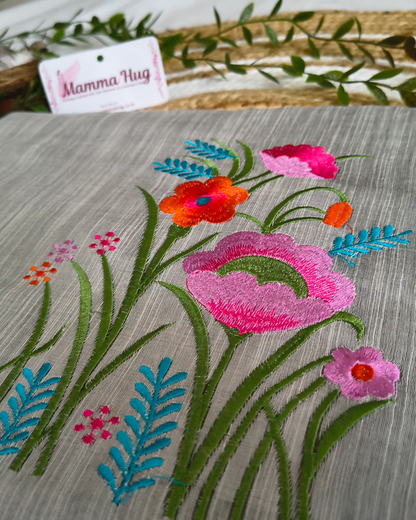 Floral Embroidery Handloom Saree - Slub Cotton (Grey)