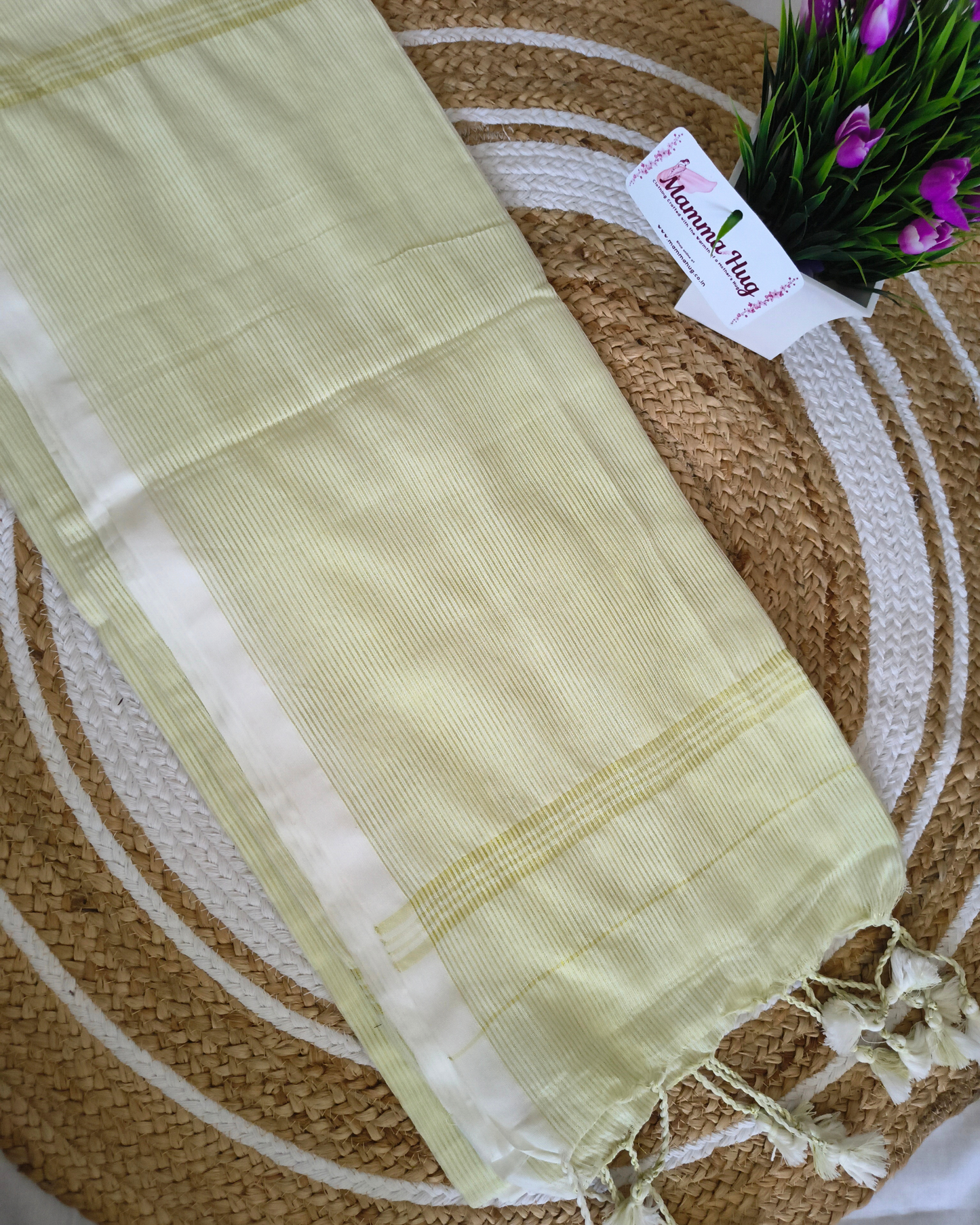 Khadi Cotton Handloom Saree Zari Woven - Yellowish White