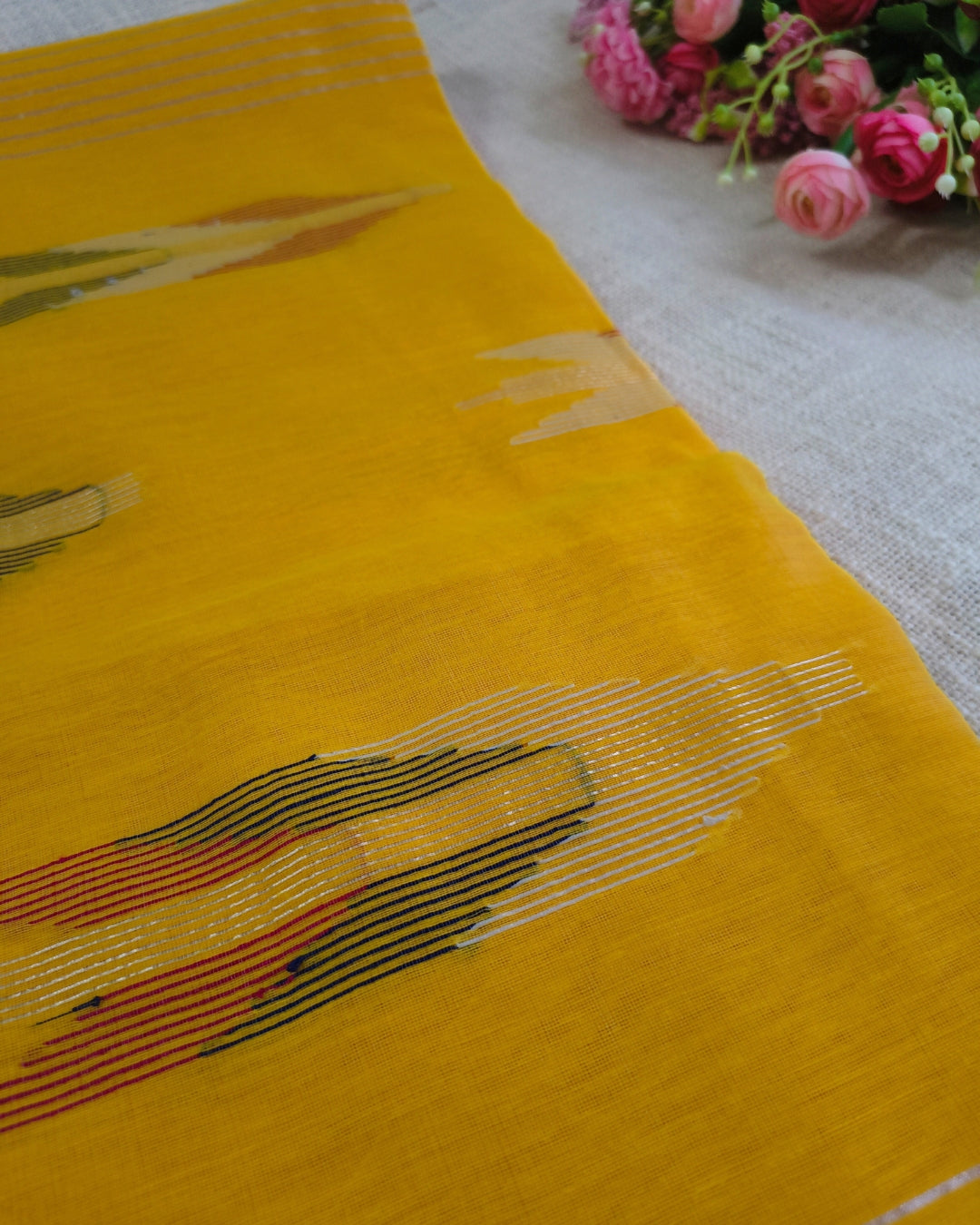 Cotton Silk Handloom Saree Woven with Silver Zari - Mango Yellow