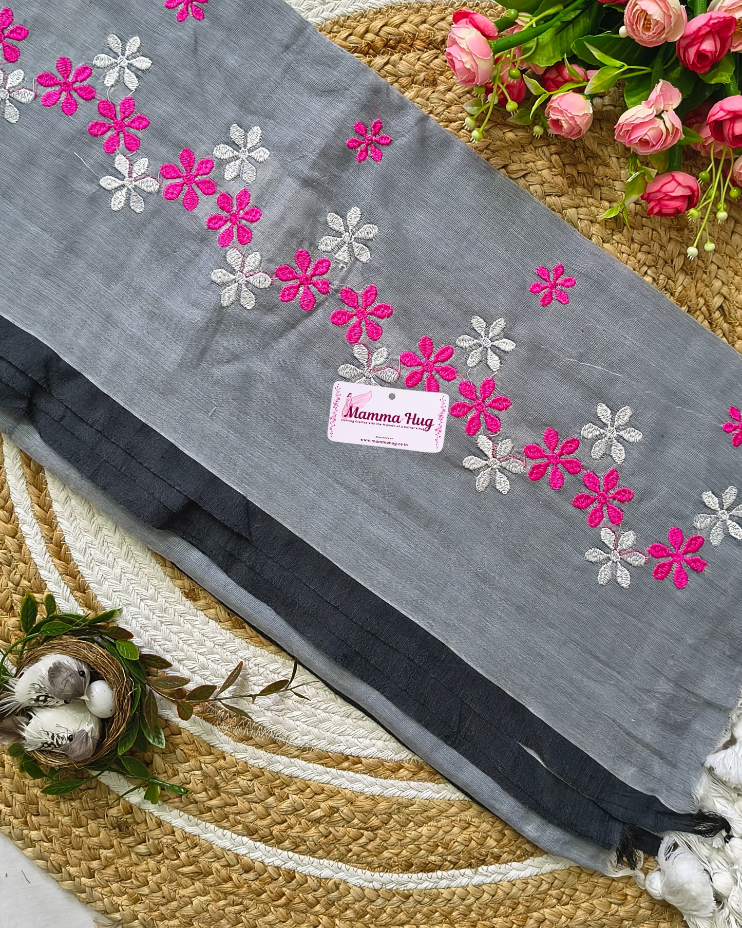 Mul Cottom Handloom Saree Flower Embroidery