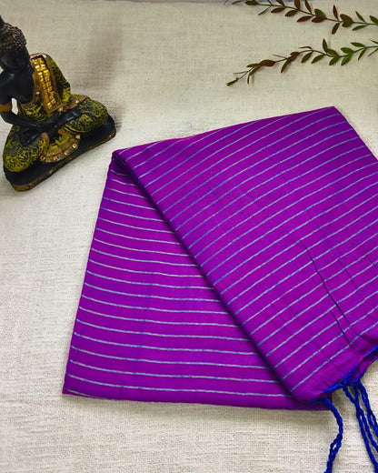 Khadi Cotton Handloom Saree with Zari Stripes - Purple