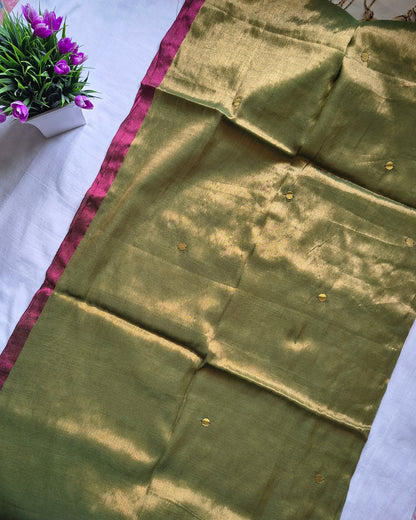 Pure Khadi Tissue Saree with Coin design - Mehandi Green MammaHug