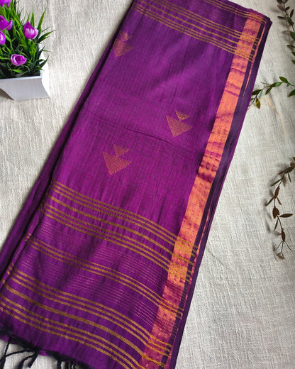 Pure Cottom Handloom Saree with Copper Zari weaving - Magenta