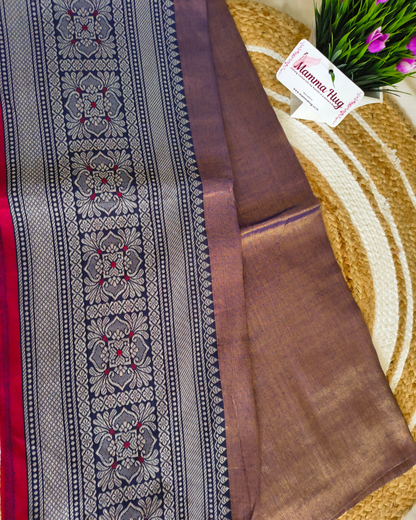 Khadi Tissue Handloom Saree with Thread Woven Border - Blue with Red