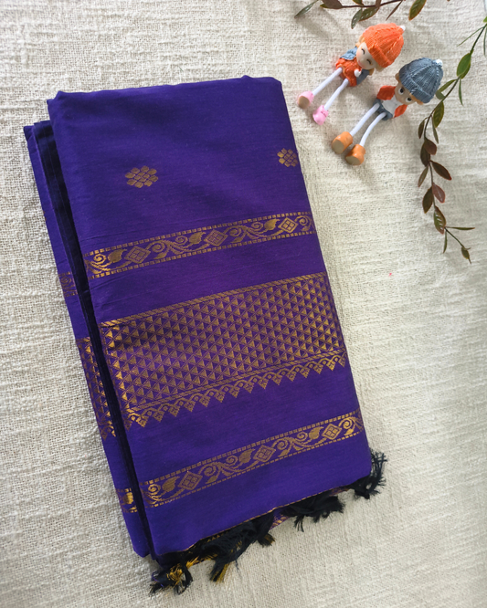 Premium Kalyani Cotton with Butta Monochromatic  - Purple