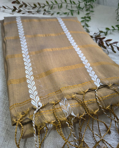 Soft Linen Tissue Saree with Golden Zari weaving - Golden
