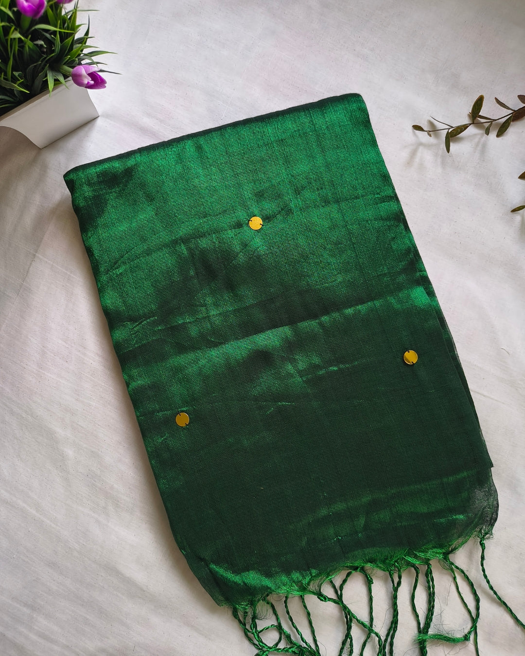 Pure Khadi Tissue Saree with Coin design - Green MammaHug