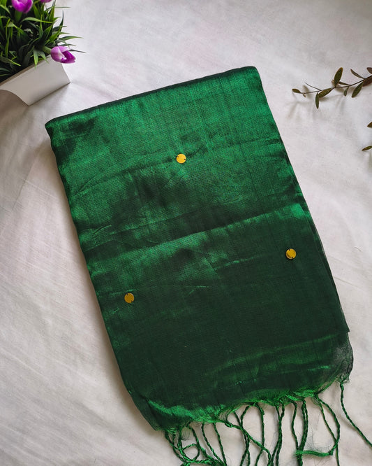 Pure Khadi Tissue Saree with Coin design - Green MammaHug
