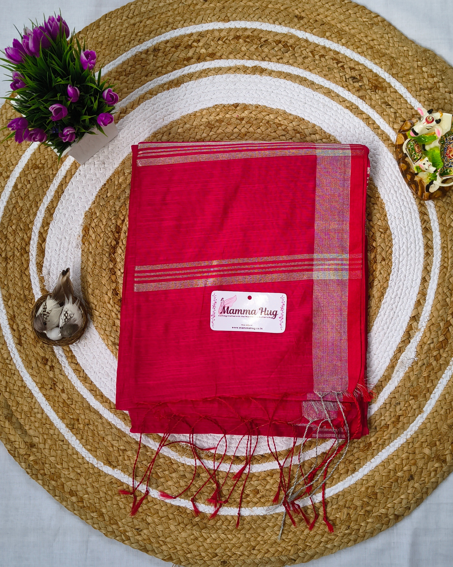 Cotton Silk Handloom Saree Silver Zari Border
