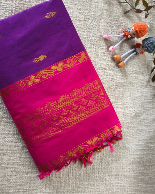 Premium Kalyani Cotton Saree with Butta - Purple