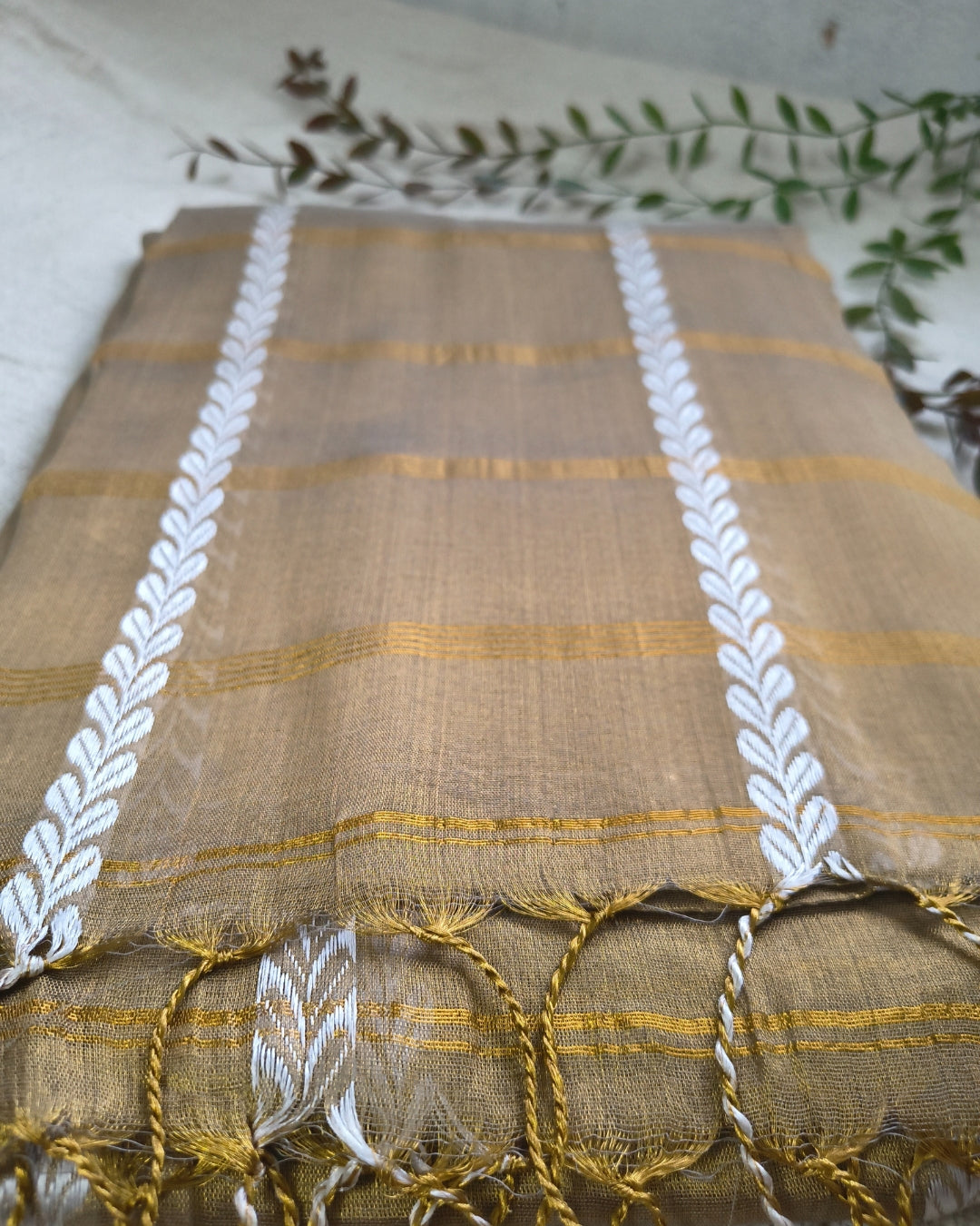 Soft Linen Tissue Saree with Golden Zari weaving - Golden