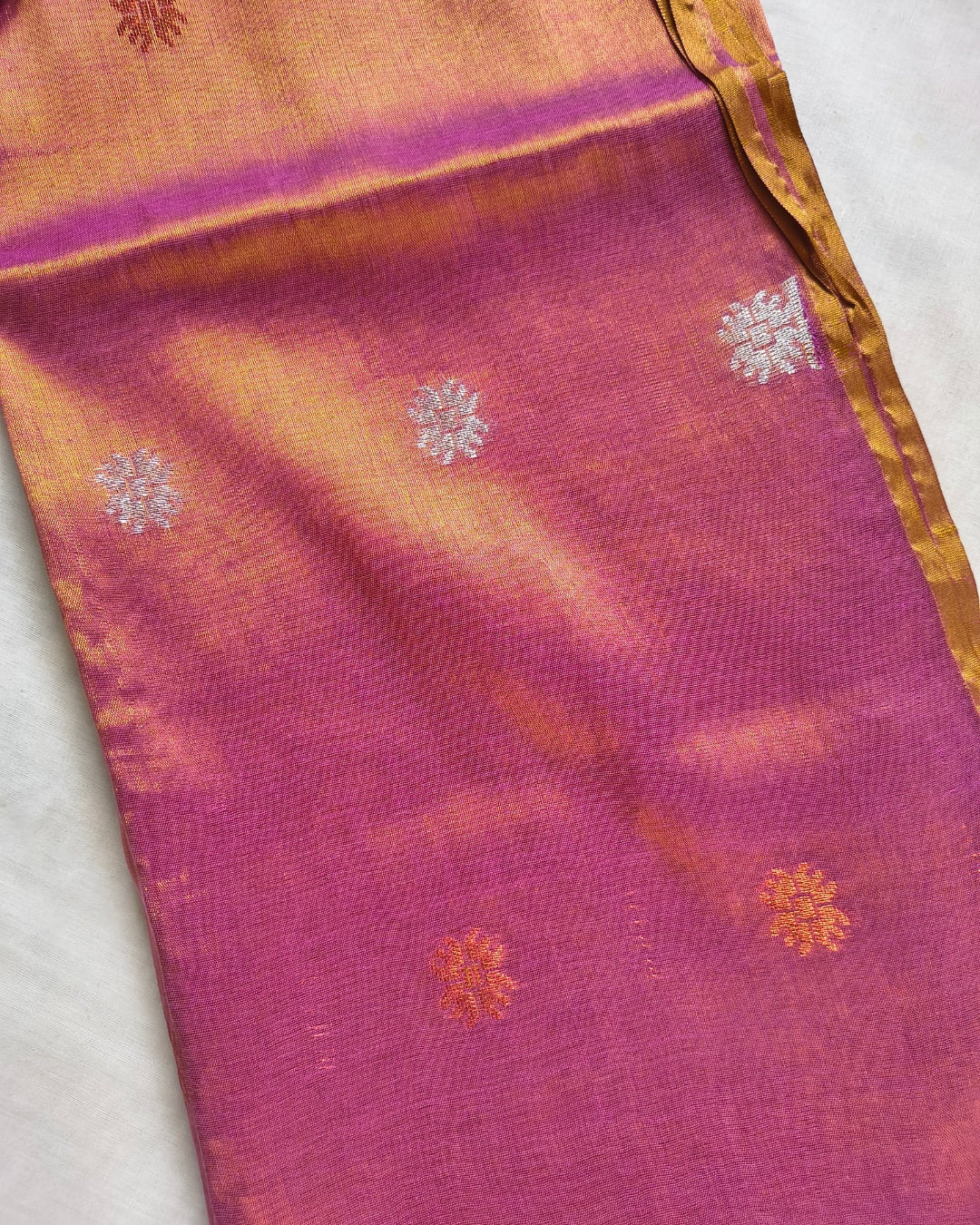 Soft Linen Tissue Saree with Hand Woven Buttas - Onion Pink MammaHug