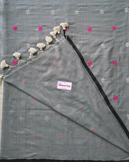 Mul Cottom Handloom Saree Flower Embroidery